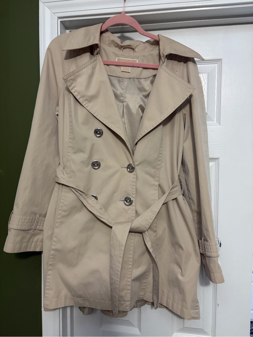 Michael Kors Beige Double-Breasted rain Trench Coat with Belt